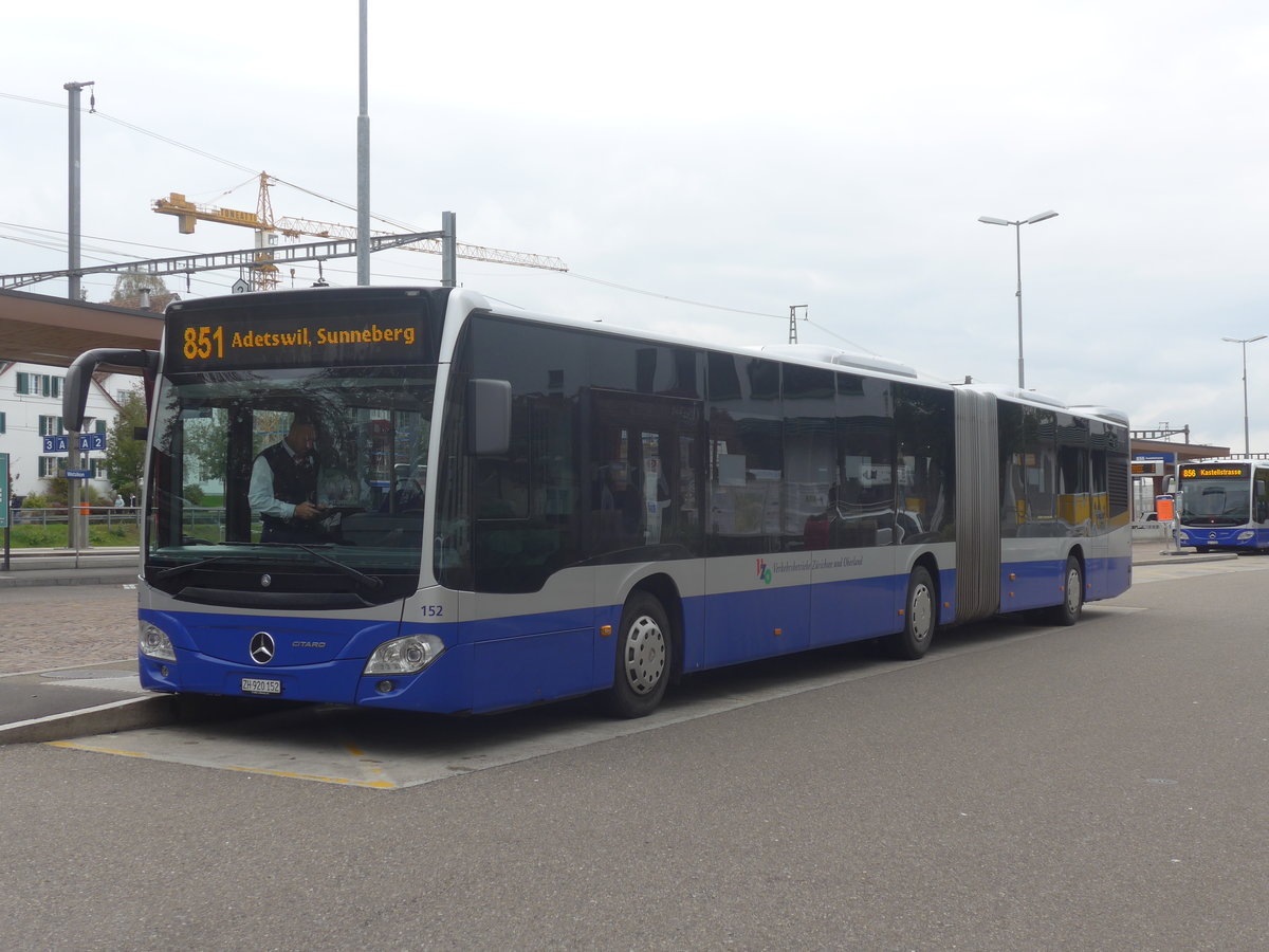 (221'897) - VZO Grningen - Nr. 152/ZH 920'152 - Mercedes am 12. Oktober 2020 beim Bahnhof Wetzikon