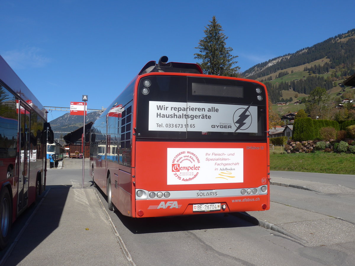 (222'095) - AFA Adelboden - Nr. 91/BE 26'704 - Solaris am 19. Oktober 2020 beim Bahnhof Lenk