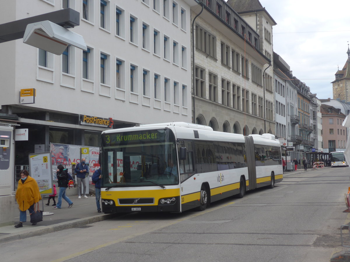 (222'206) - VBSH Schaffhausen - Nr. 30/SH 38'030 - Volvo am 21. Oktober 2020 beim Bahnhof Schaffhausen