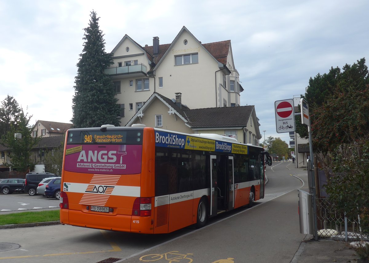 (222'254) - AOT Amriswil - Nr. 415/TG 158'063 - MAN am 21. Oktober 2020 beim Bahnhof Romanshorn