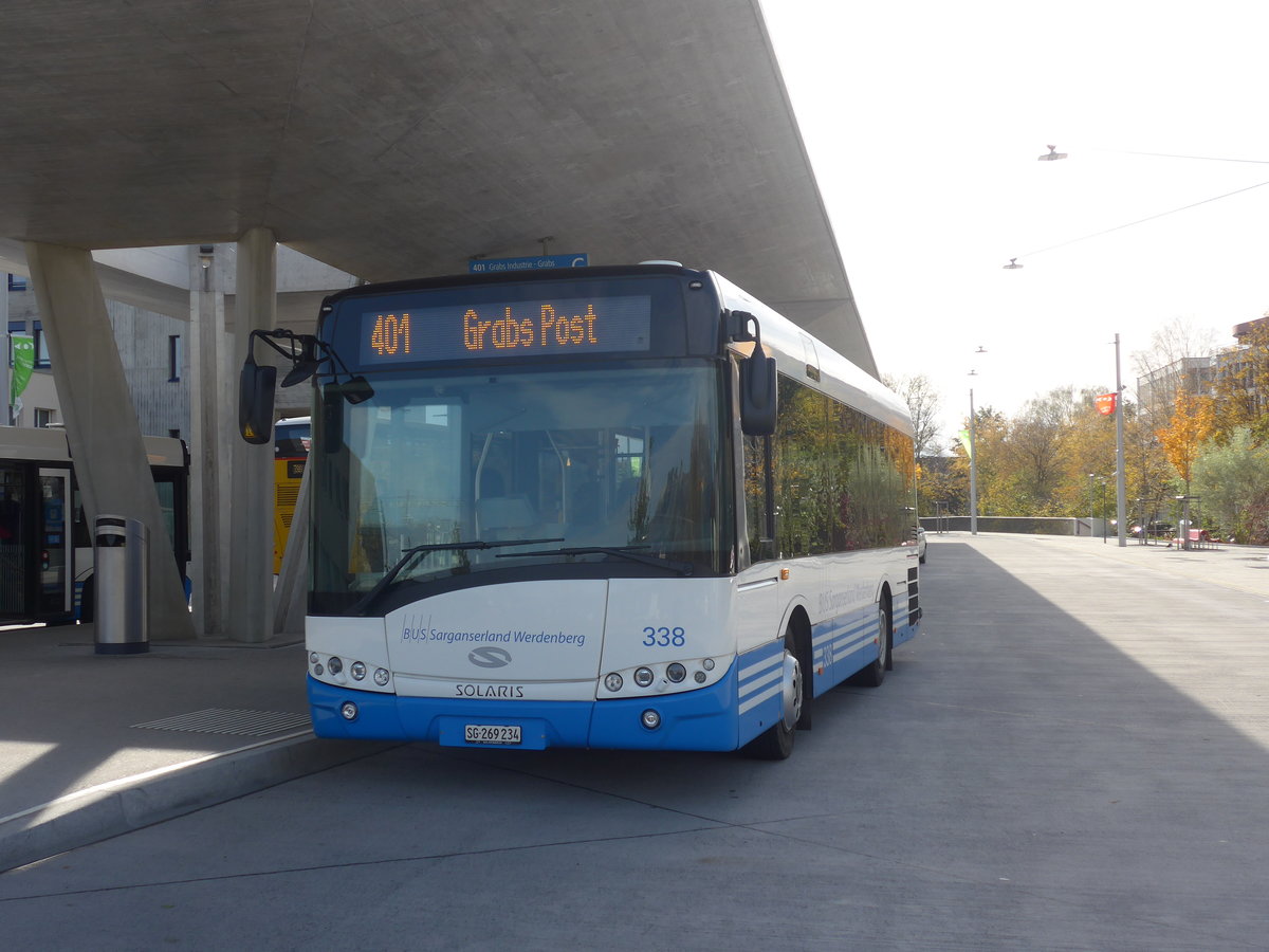 (222'376) - BSW Sargans - Nr. 338/SG 269'234 - Solaris am 22. Oktober 2020 beim Bahnhof Buchs