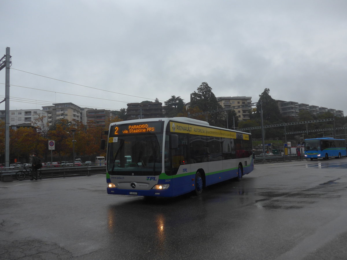 (222'547) - TPL Lugano - Nr. 304/TI 223'917 - Mercedes am 23. Oktober 2020 beim Bahnhof Lugano