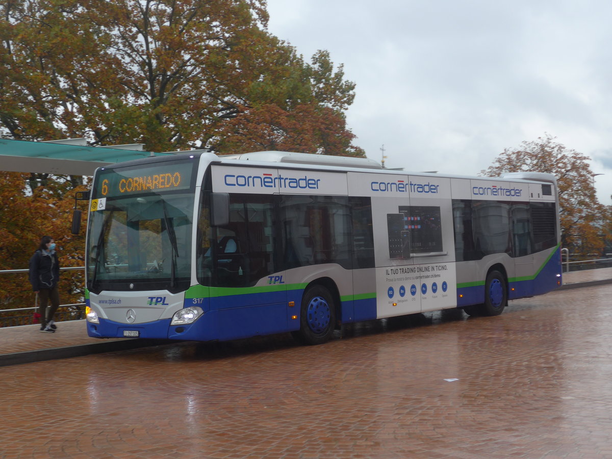 (222'556) - TPL Lugano - Nr. 317/TI 297'005 - Mercedes am 23. Oktober 2020 beim Bahnhof Lugano