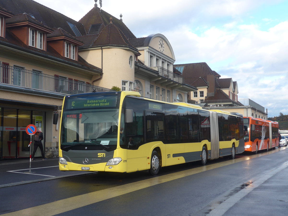 (222'582) - STI Thun - Nr. 170/BE 752'170 - Mercedes am 24. Oktober 2020 beim Bahnhof Spiez