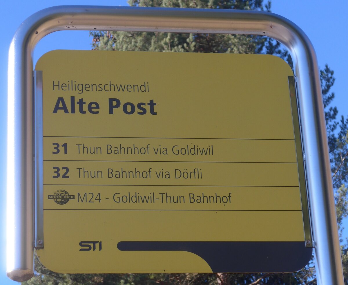 (222'865) - STI-Haltestellenschild - Heiligenschwendi, Alte Post - am 27. November 2020