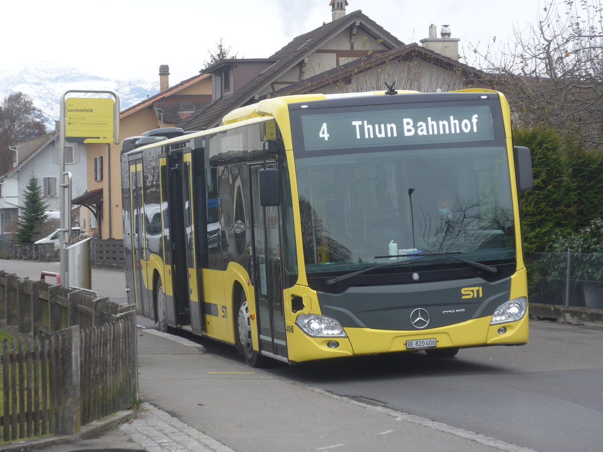 (222'954) - STI Thun - Nr. 406/BE 820'406 - Mercedes am 4. Dezember 2020 in Thun-Lerchenfeld, Endstation