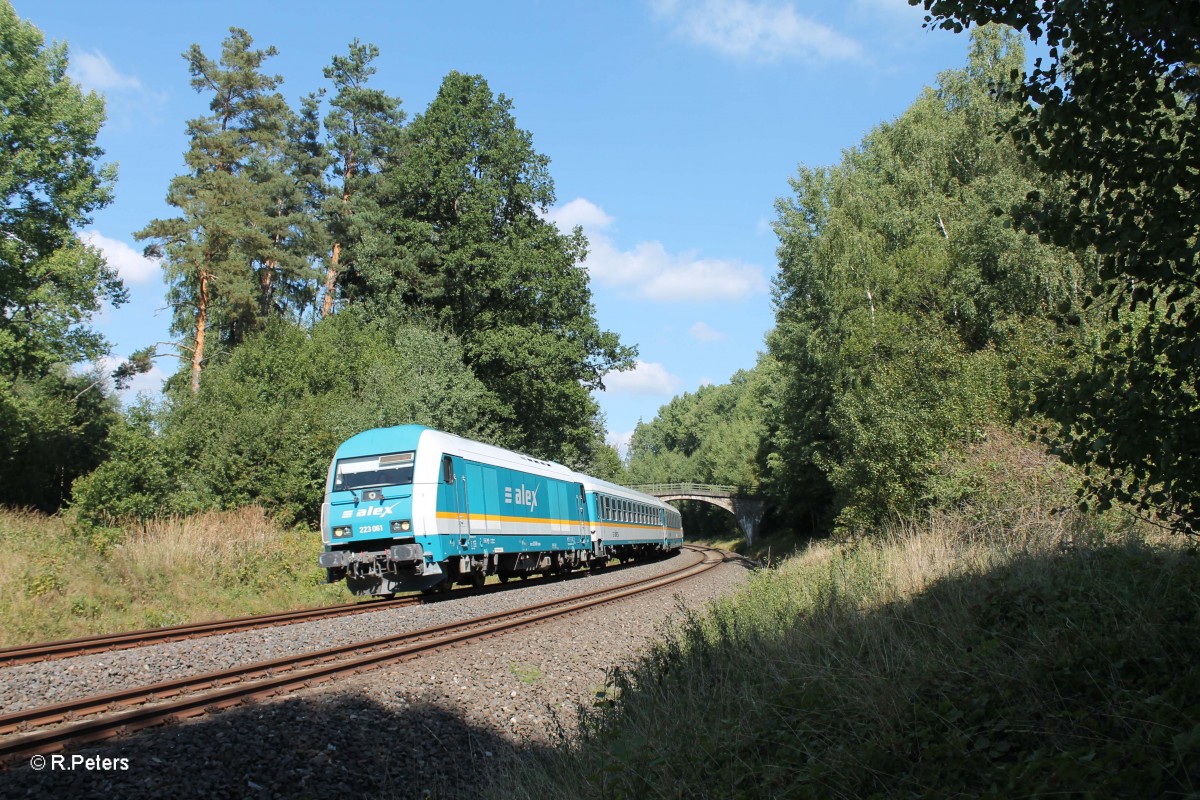 223 061 mit AlX84113 Hof nach Mnchen in der Kurve bei Schnfeld. 05.09.13