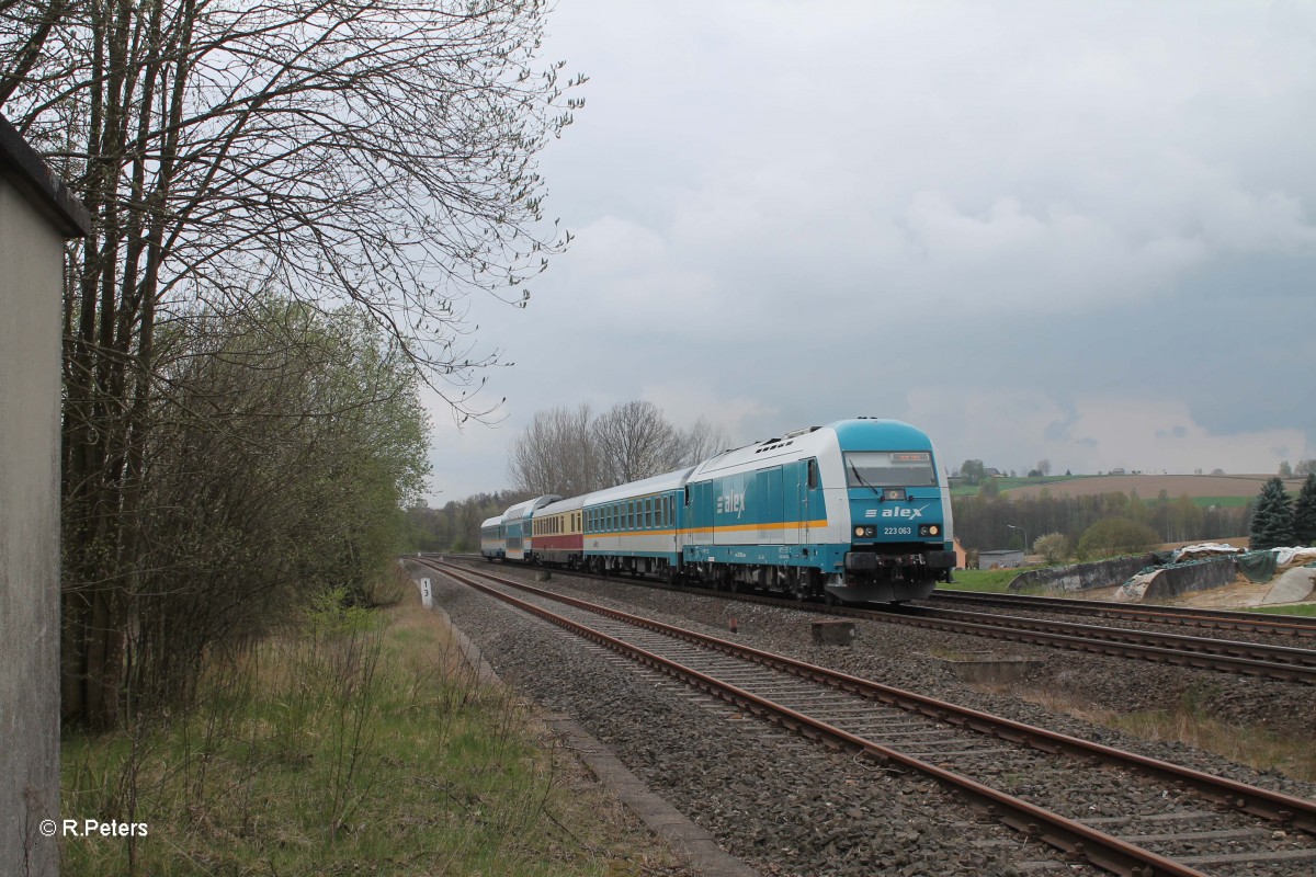 223 063 zieht bei Schönfeld den ALX84106 München - Hof.11.04.14