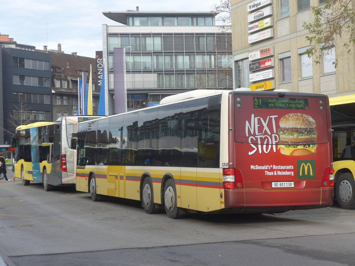 (223'070) - STI Thun - Nr. 138/BE 801'138 - MAN am 23. Dezember 2020 beim Bahnhof Thun