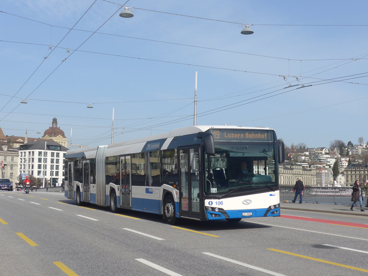 (223'804) - VBL Luzern - Nr. 106/LU 15'056 - Solaris am 26. Februar 2021 in Luzern, Bahnhofbrcke