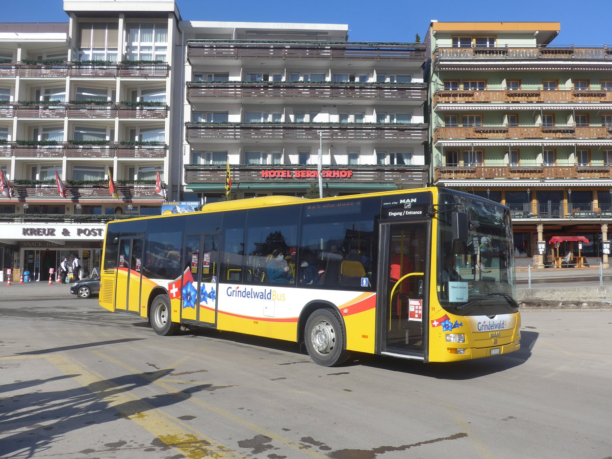 (223'879) - Grindelwaldbus, Grindelwald - Nr. 11/BE 261'865 - MAN/Gppel am 28. Februar 2021 beim Bahnhof Grindelwald