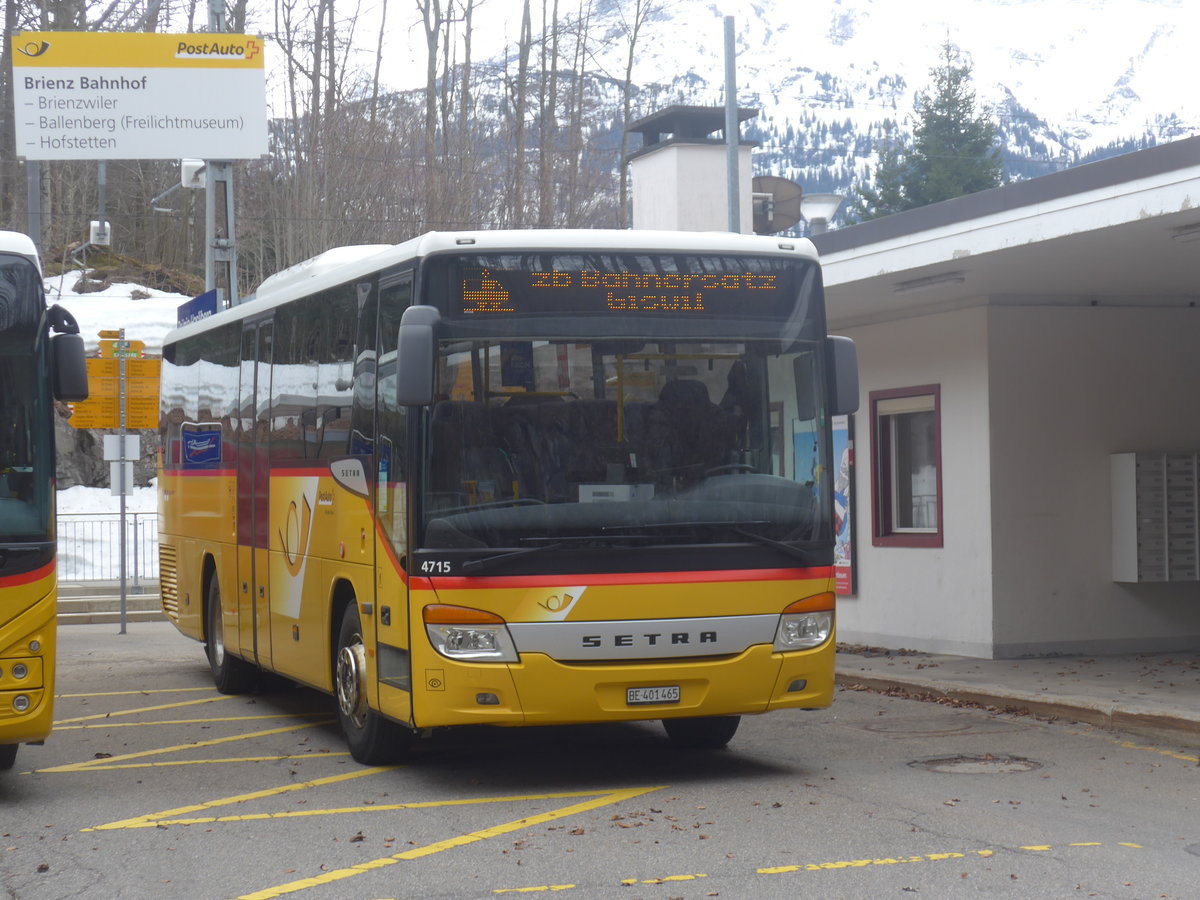 (224'094) - PostAuto Bern - BE 401'465 - Setra (ex AVG Meiringen Nr. 65) am 13. Mrz 2021 auf dem Brnigpass