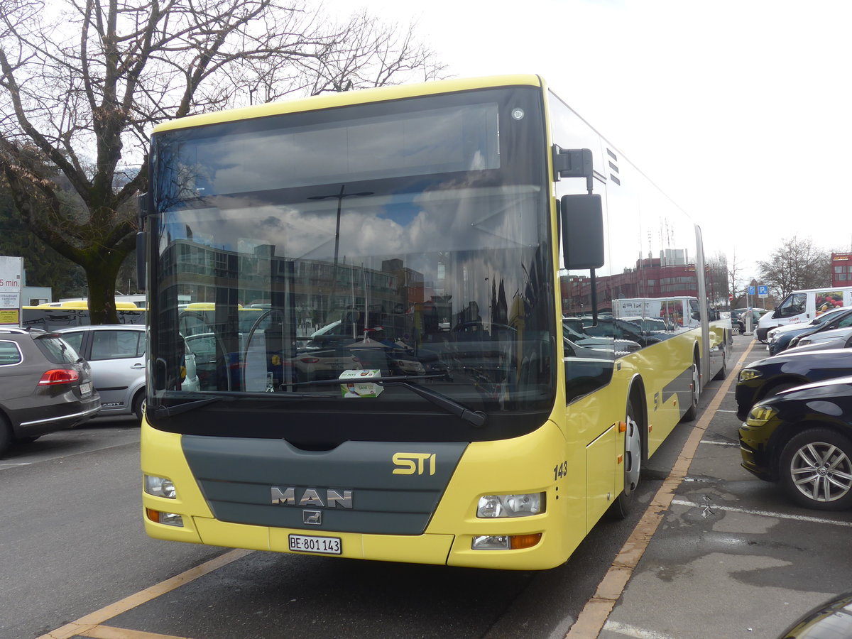 (224'229) - STI Thun - Nr. 143/BE 801'143 - MAN am 18. Mrz 2021 in Thun, CarTerminal