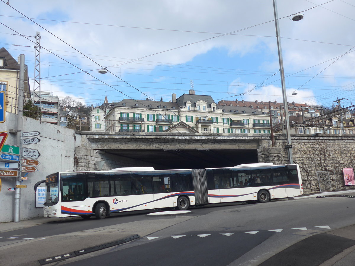 (224'250) - PostAuto Nordschweiz - NE 165'371 - MAN (ex AG 271'181) am 20. Mrz 2021 beim Bahnhof Neuchtel (Einsatz CarPostal)