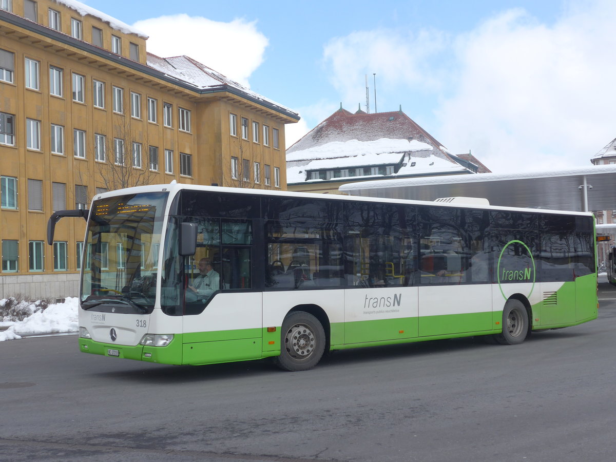 (224'261) - transN, La Chaux-de-Fonds - Nr. 318/NE 27'218 - Mercedes (ex TRN La Chaux-de-Fonds Nr. 318) am 20. Mrz 2021 beim Bahnhof La Chaux-de-Fonds