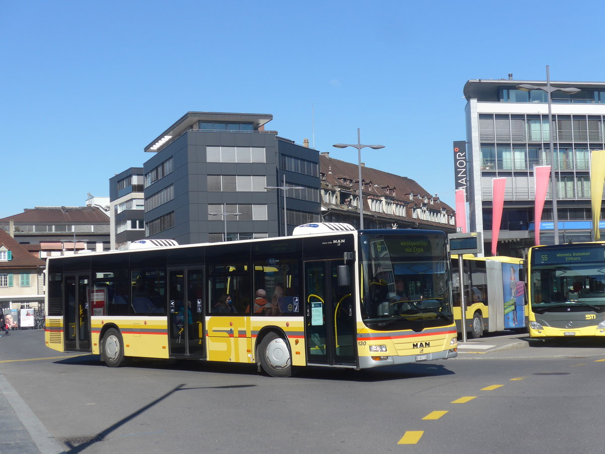 (224'332) - STI Thun - Nr. 130/BE 801'130 - MAN am 21. Mrz 2021 beim Bahnhof Thun