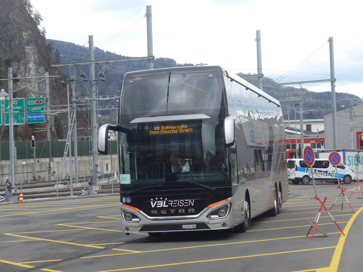 (224'428) - VBL Luzern - Nr. 808/LU 212'789 - Setra am 27. Mrz 2021 beim Bahnhof Stansstad