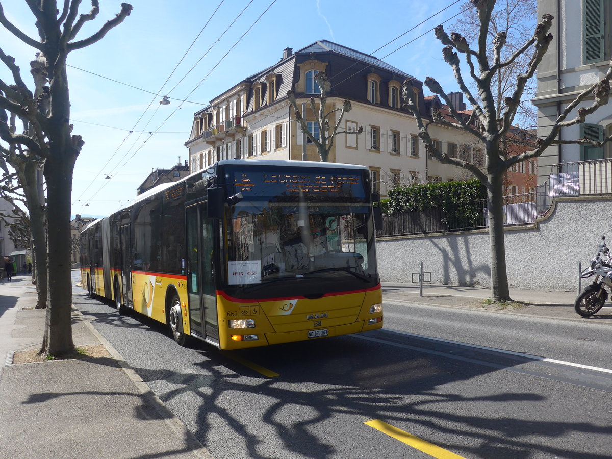 (224'584) - PostAuto Bern - Nr. 662/NE 165'363 - MAN (ex BE 610'549) am 29. Mrz 2021 in Neuchtel, Avenue de la Gare (Einsatz CarPostal)