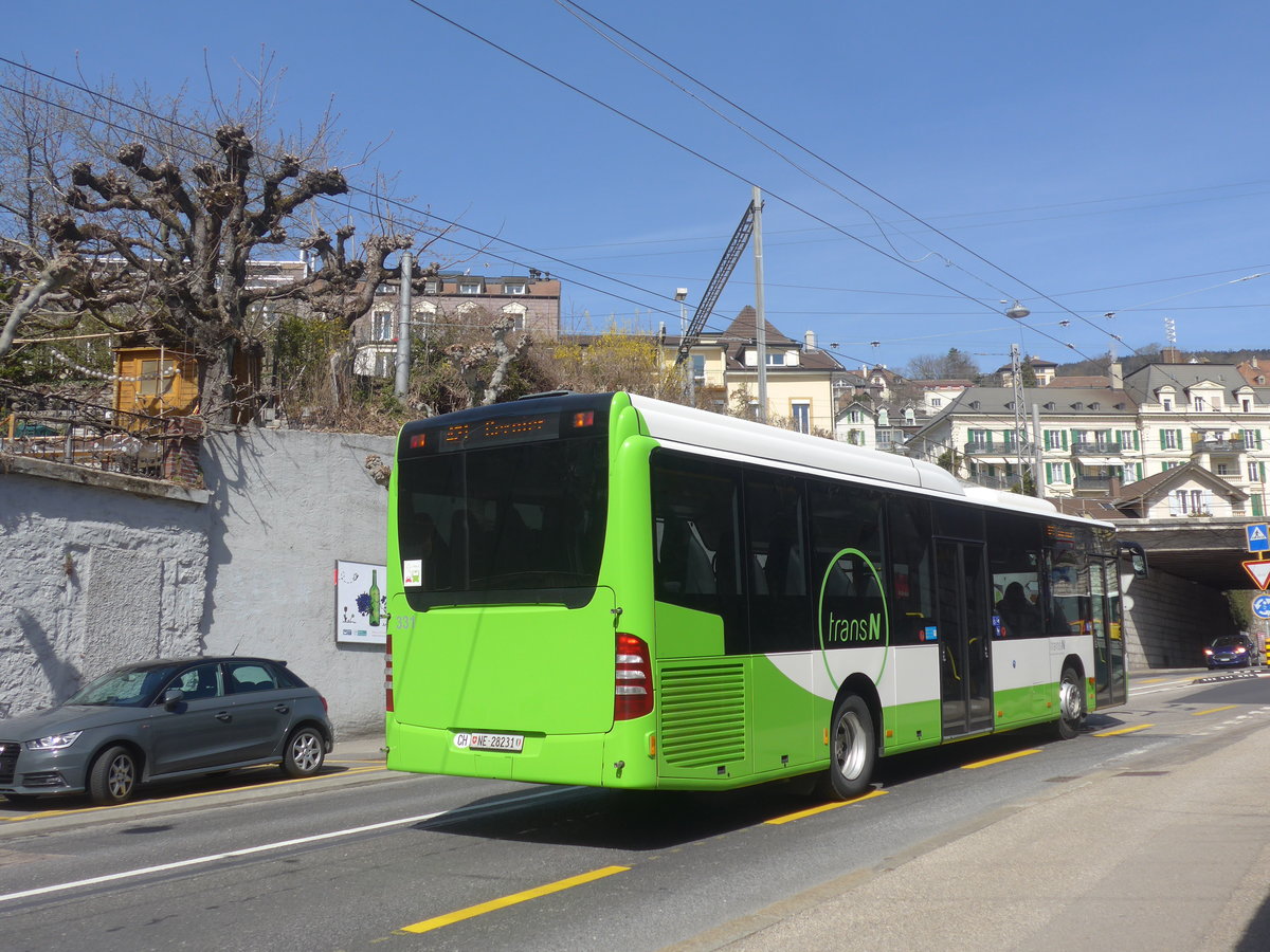 (224'592) - transN, La Chaux-de-Fonds - Nr. 331/NE 28'231 - Mercedes (ex TRN La Chaux-de-Fonds Nr. 331) am 29. Mrz 2021 in Neuchtel, Avenue de la Gare