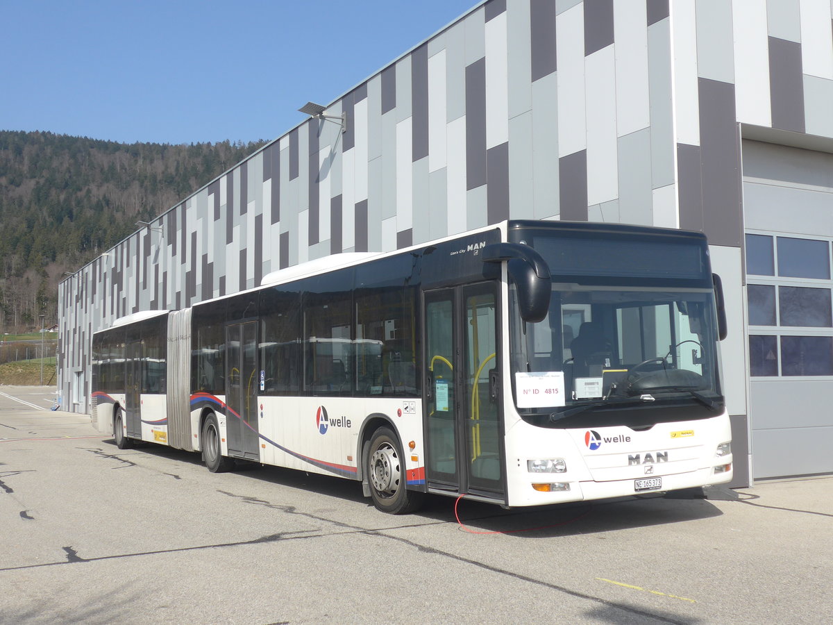 (224'682) - PostAuto Nordschweiz - NE 165'373 - MAN (ex AG 271'206) am 2. April 2021 in Boudevilliers, SCAN-ne (Einsatz CarPostal)