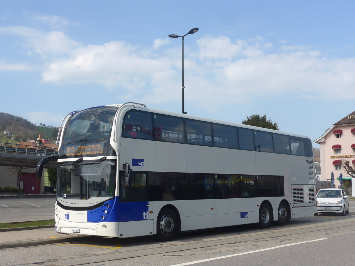 (224'770) - TL Lausanne - Nr. 543/VD 1392 - Alexander Dennis am 2. April 2021 beim Bahnhof Moudon