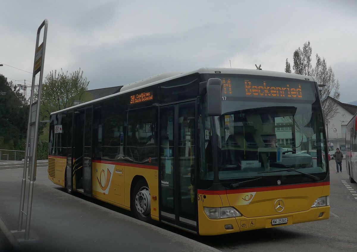 (225'066) - PostAuto Zentralschweiz - Nr. 51/NW 25'361 - Mercedes (ex Nr. 29; ex Thepra, Stans Nr. 29) am 18. April 2021 beim Bahnhof Stans 