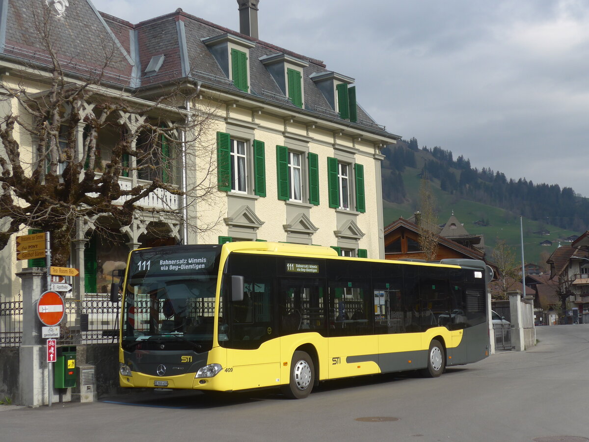 (225'256) - STI Thun - Nr. 409/BE 866'409 - Mercedes am 27. April 2021 beim Bahnhof Zweisimmen