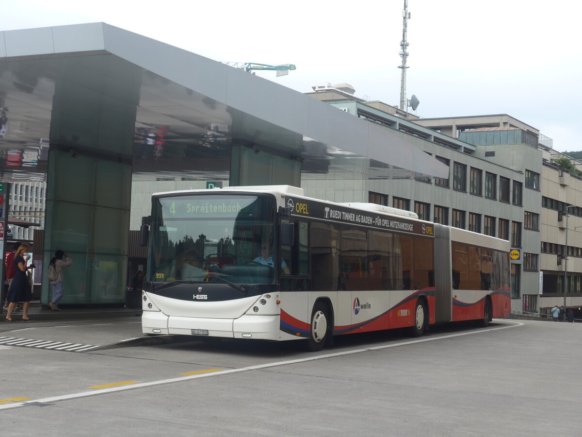 (227'229) - RVBW Wettingen - Nr. 141/AG 347'052 - Scania/Hess am 9. August 2021 beim Bahnhof Baden