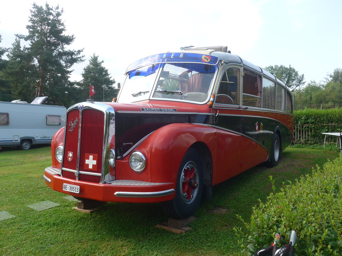 (227'259) - Schaffer, Oberburg - BE 30'513 - Saurer/R&J (ex AFA Adelboden Nr. 16; ex ASKA Aeschi Nr. 8) am 15. August 2021 in Grandson, Camping VD 24