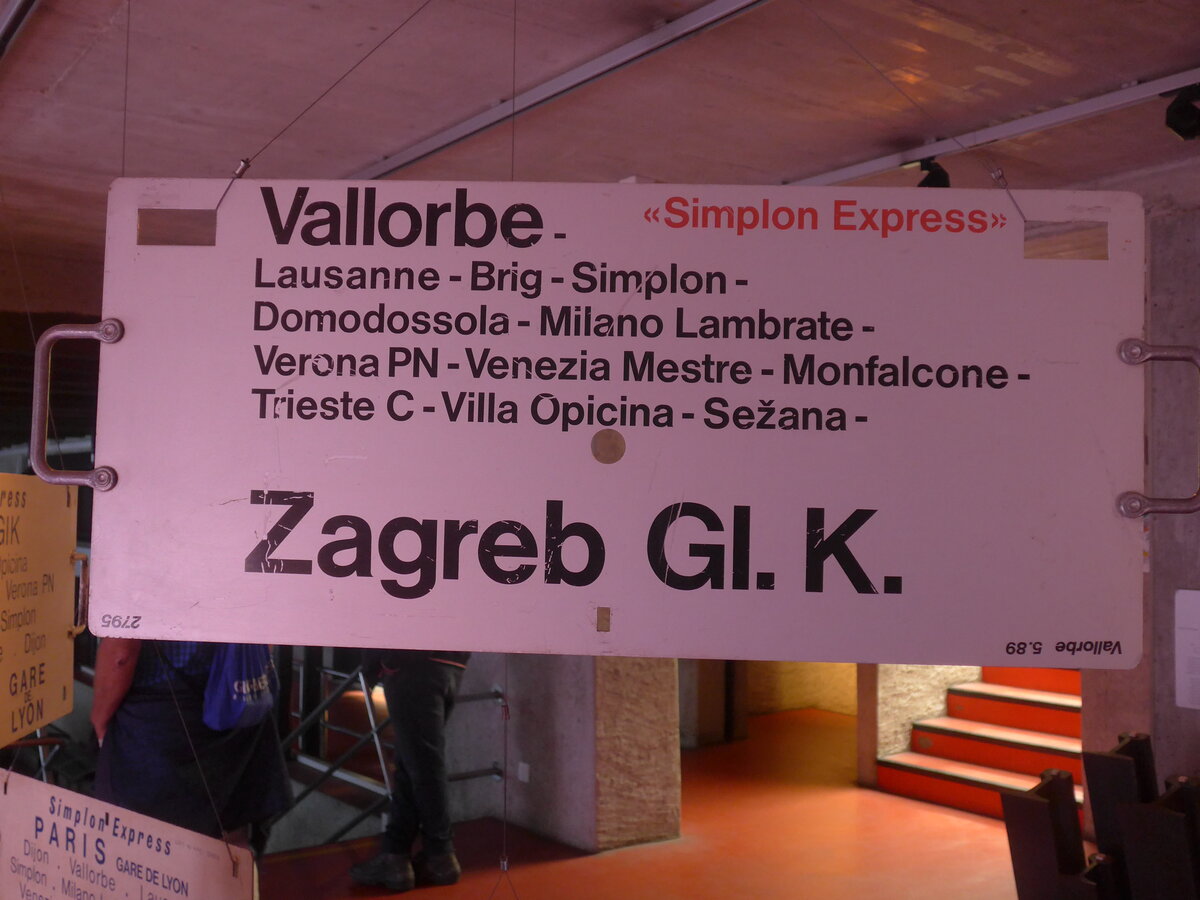 (227'577) - Routentafel - Simplon Express Vallorbe-Zagreb - am 28. August 2021 in Vallorbe, Mus�e du fer et du chemin de fer