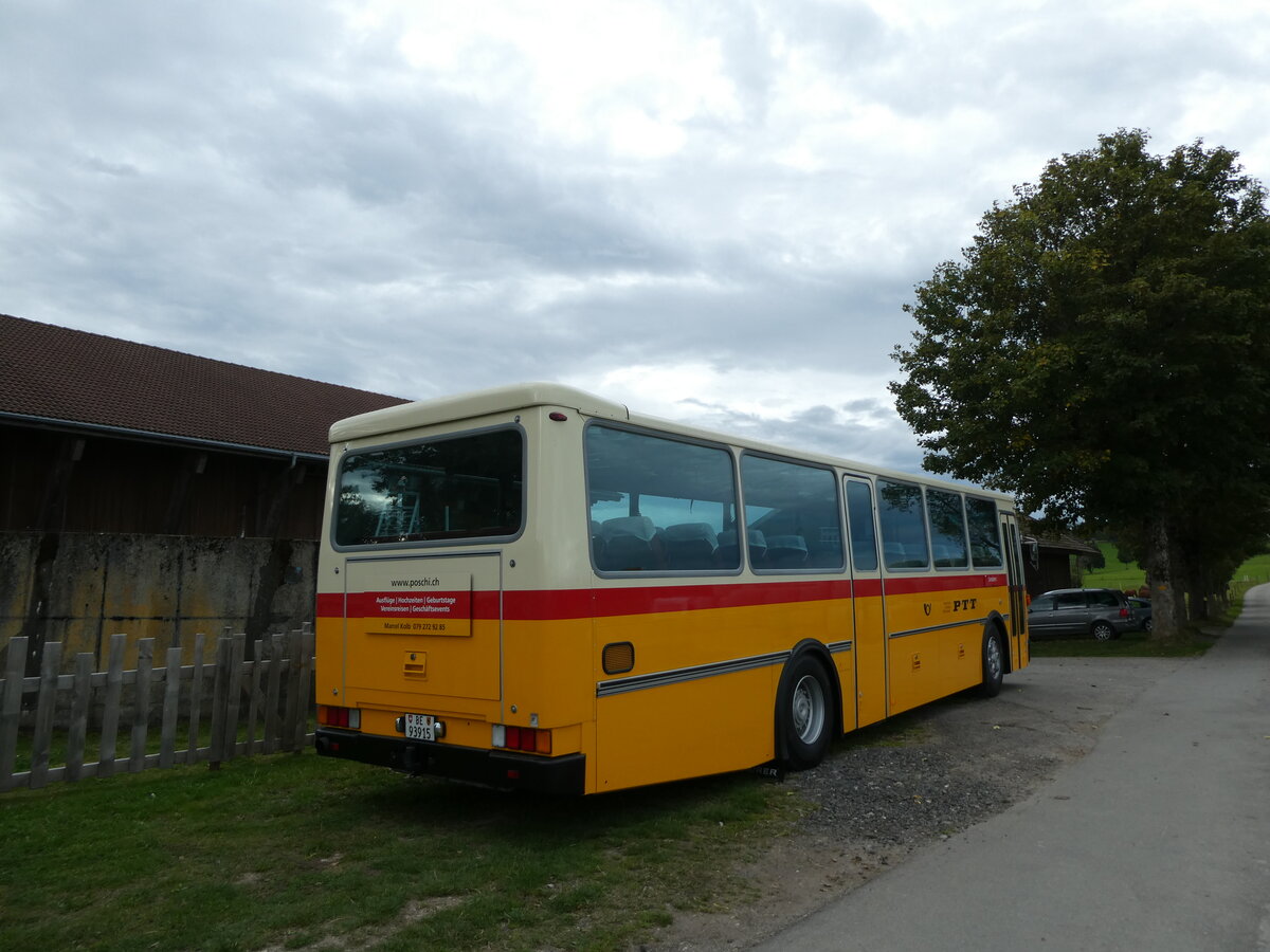 (228'641) - Kolb, Grasswil - Nr. 3/BE 93'915 - Saurer/R&J (ex Schmocker, Stechelberg Nr. 3; ex Schmocker, Stechelberg Nr. 1; ex Gertsch, Stechelberg Nr. 1) am 3. Oktober 2021 in Tramelan, Scheidegger-Ranch