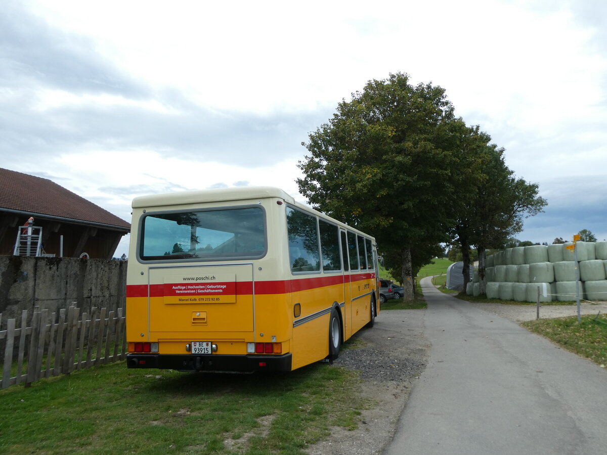 (228'642) - Kolb, Grasswil - Nr. 3/BE 93'915 - Saurer/R&J (ex Schmocker, Stechelberg Nr. 3; ex Schmocker, Stechelberg Nr. 1; ex Gertsch, Stechelberg Nr. 1) am 3. Oktober 2021 in Tramelan, Scheidegger-Ranch