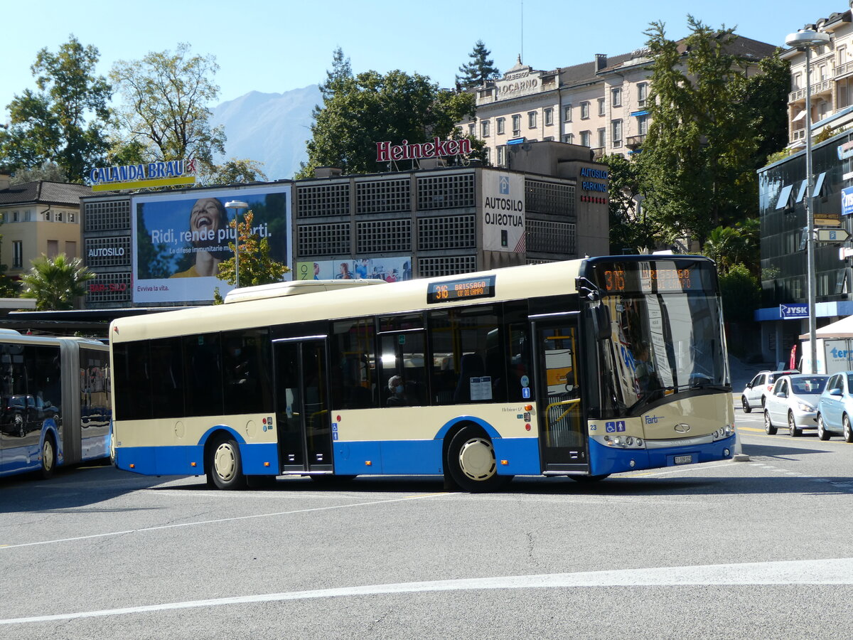 (229'178) - FART Locarno - Nr. 23/TI 339'123 - Solaris (ex Nr. 16) am 14. Oktober 2021 beim Bahnhof Locarno