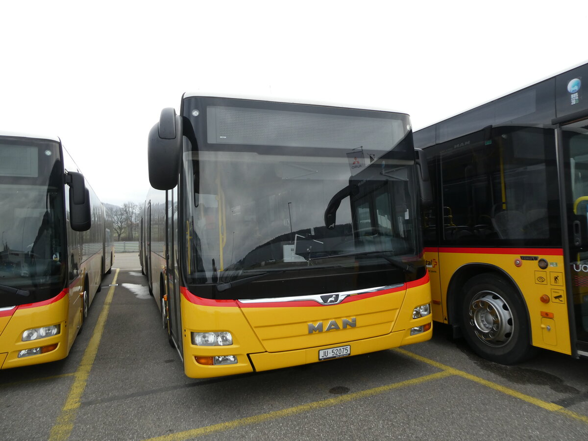 (230'599) - CarPostal Ouest - JU 52'075 - MAN (ex Nr. 35) am 13. November 2021 in Develier, Parkplatz