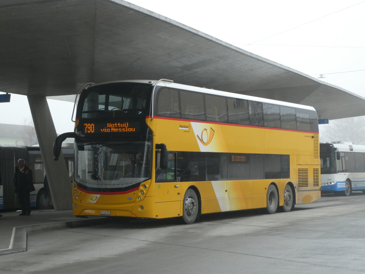 (231'295) - PostAuto Ostschweiz - SG 445'307 - Alexander Dennis (ex AR 45'269) am 15. Dezember 2021 beim Bahnhof Buchs