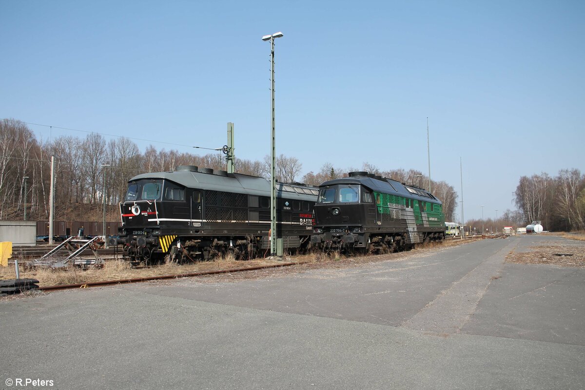 232 083 der EBS und 232 704 SkinesRail in Marktredwitz. 25.03.22