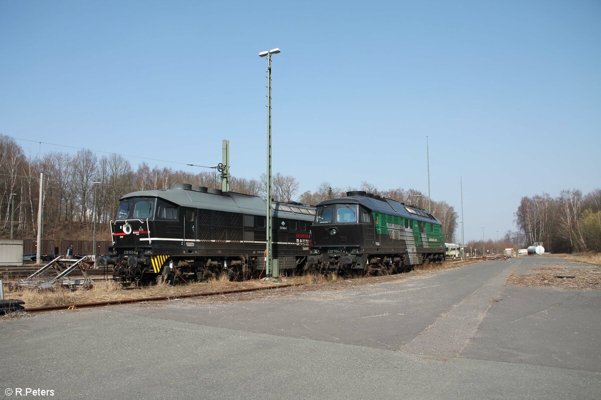 232 083 der EBS und 232 704 SkinesRail in Marktredwitz. 25.03.22