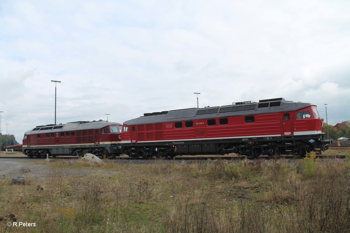 232 238 und 132 158 haben am morgens ein Kesselzug nach Marktredwitz gebracht, wärend das Lokpersonal sich ausruhe für die Rückleistung blieb Zeit für Portraiaufnahmen. 11.10.16