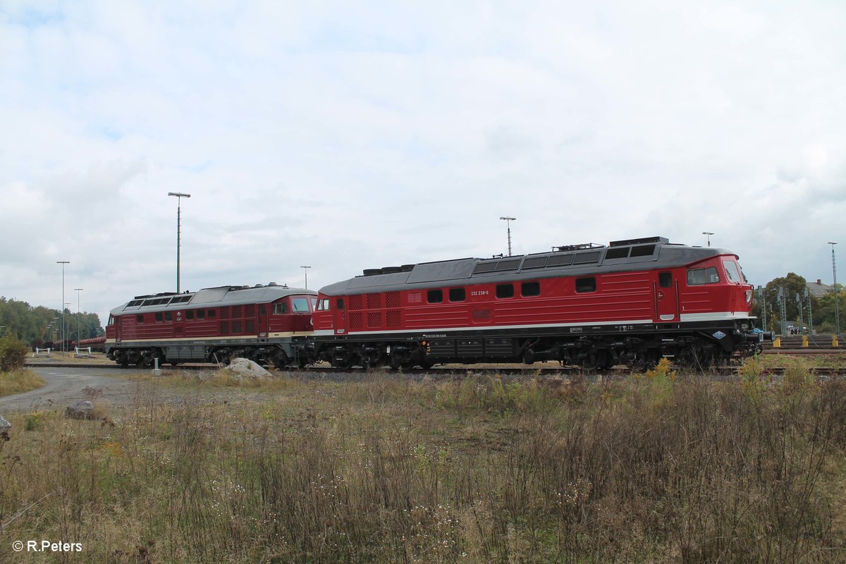 232 238 und 132 158 haben am morgens ein Kesselzug nach Marktredwitz gebracht, wärend das Lokpersonal sich ausruhe für die Rückleistung blieb Zeit für Portraiaufnahmen. 11.10.16