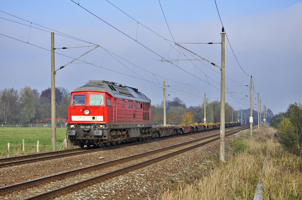 232 428 brummt am 03.11.2015 durch Bentwisch in Richtung Rostock-Seehafen.