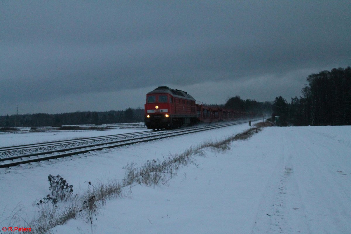 232 703 mit dem GA47339 leer Autozug nach Cheb bei Oberteich. 09.01.21