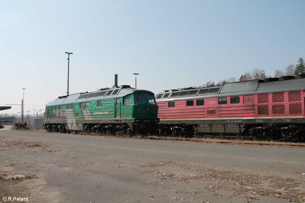 232 704 von SkinestRail und 232 690 der EBS in Marktredwitz. 25.03.22
