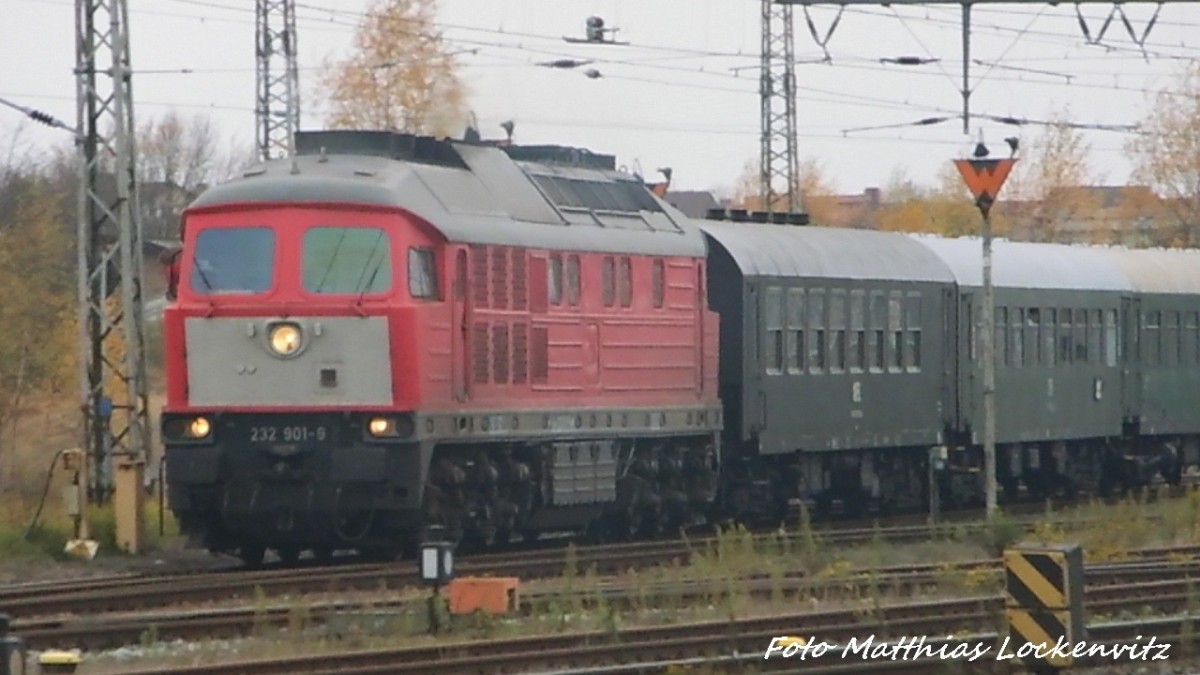 232 901 der WFl beim Rangieren des Sonderzuges im Bahnhof Stralsund Hbf am 7.11.15