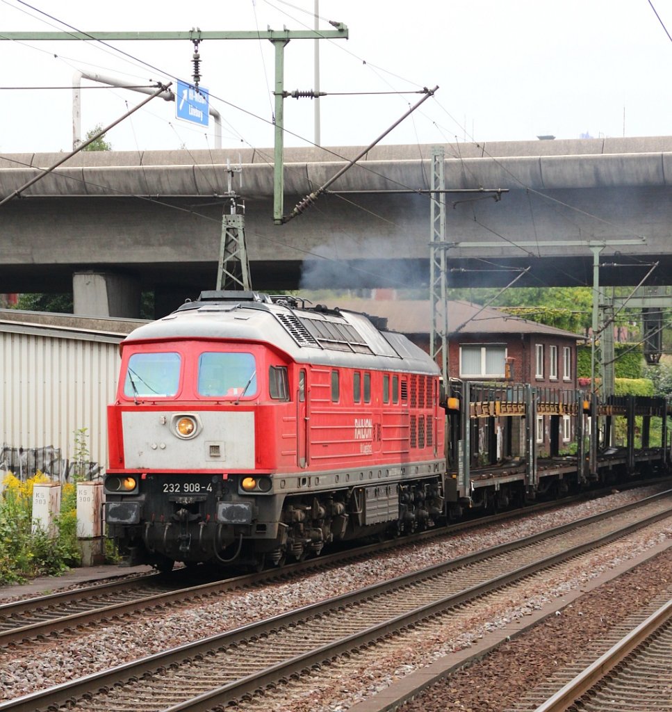 232 908-4 mit leerem Autotransportzug bei der Durchfahrt in HH-Harburg. 07.09.12