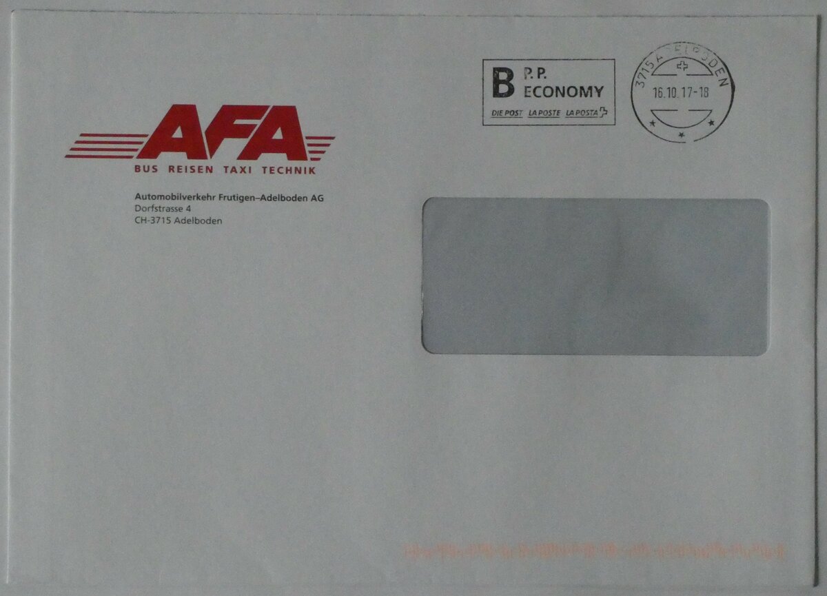 (232'035) - AFA-Briefumschlag vom 16. Oktober 2017 am 16. Januar 2022 in Thun