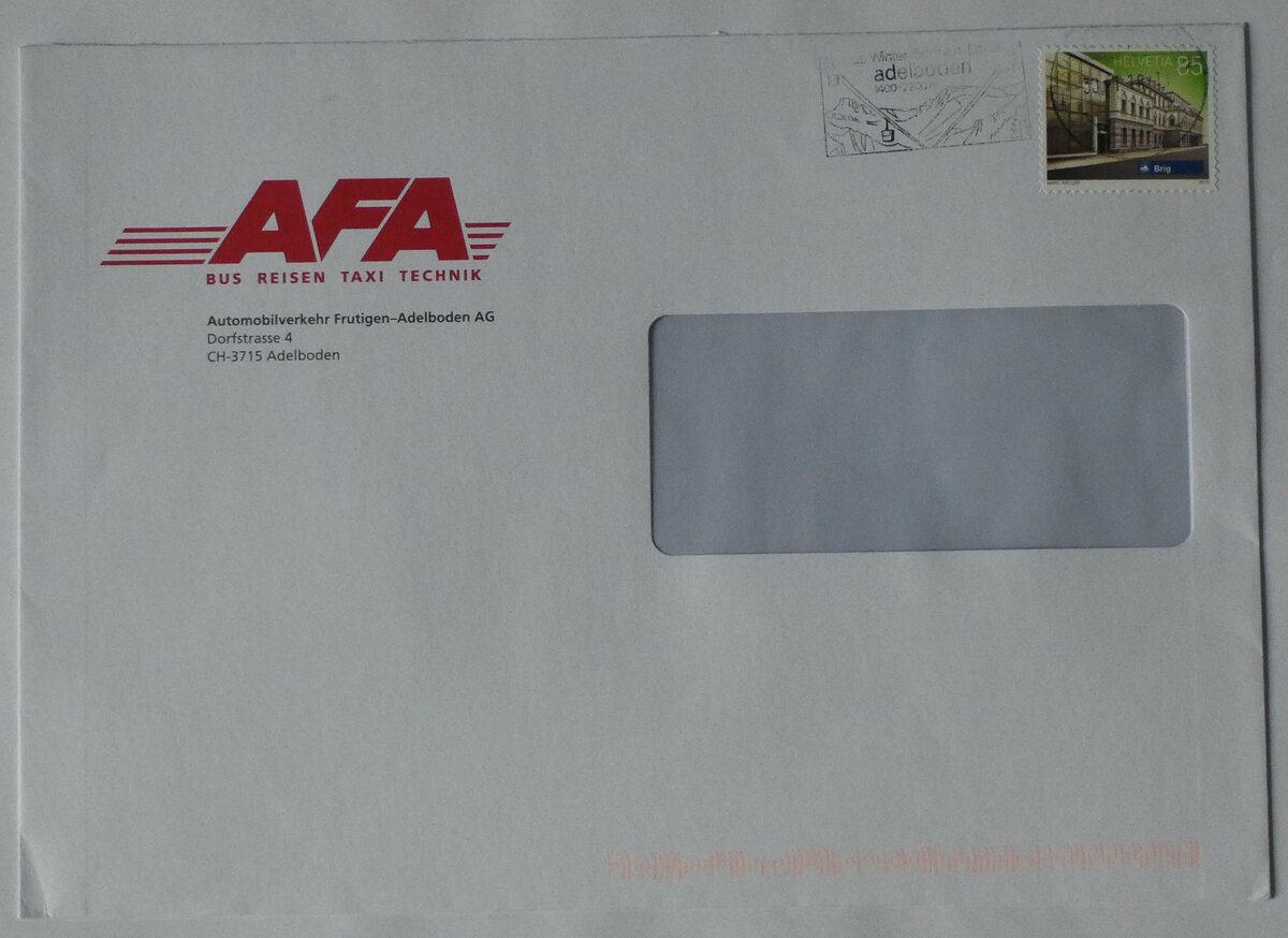 (232'054) - AFA-Briefumschlag vom 30. Januar 2018 am 17. Januar 2022 in Thun