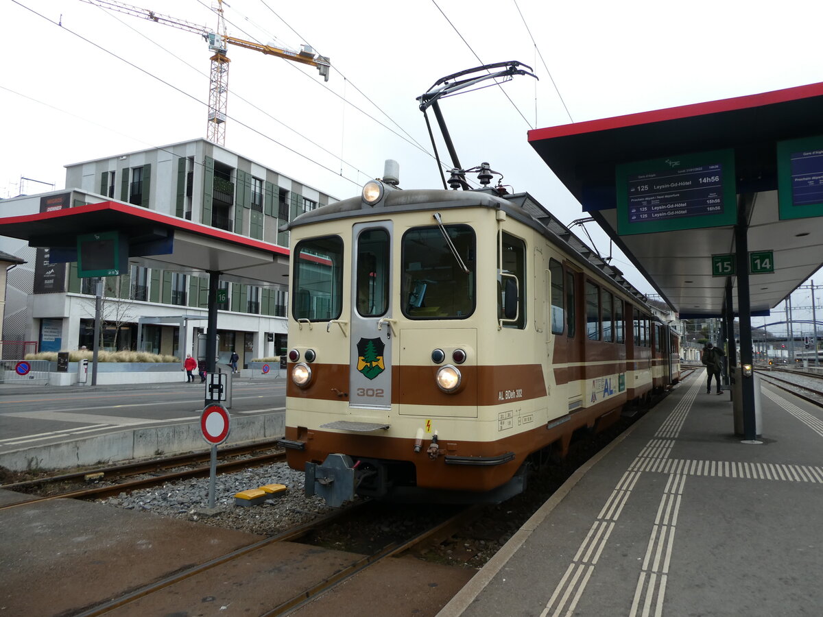 (232'613) - TPC/AL-Triebwagen - Nr. 302 - am 31. Januar 2022 im Bahnhof Aigle