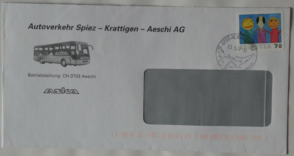 (233'052) - ASKA-Briefumschlag vom 23. Mai 2001 am 21. Februar 2022 in Thun