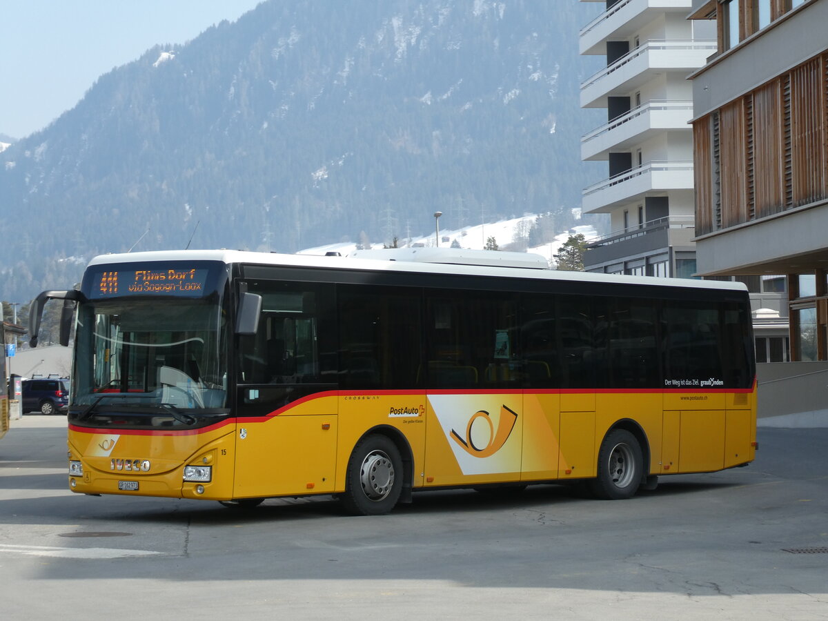 (233'781) - PostAuto Graubnden - Nr. 15/GR 162'973 - Iveco (ex Fontana, Ilanz Nr. 15) am 11. Mrz 2022 beim Bahnhof Ilanz