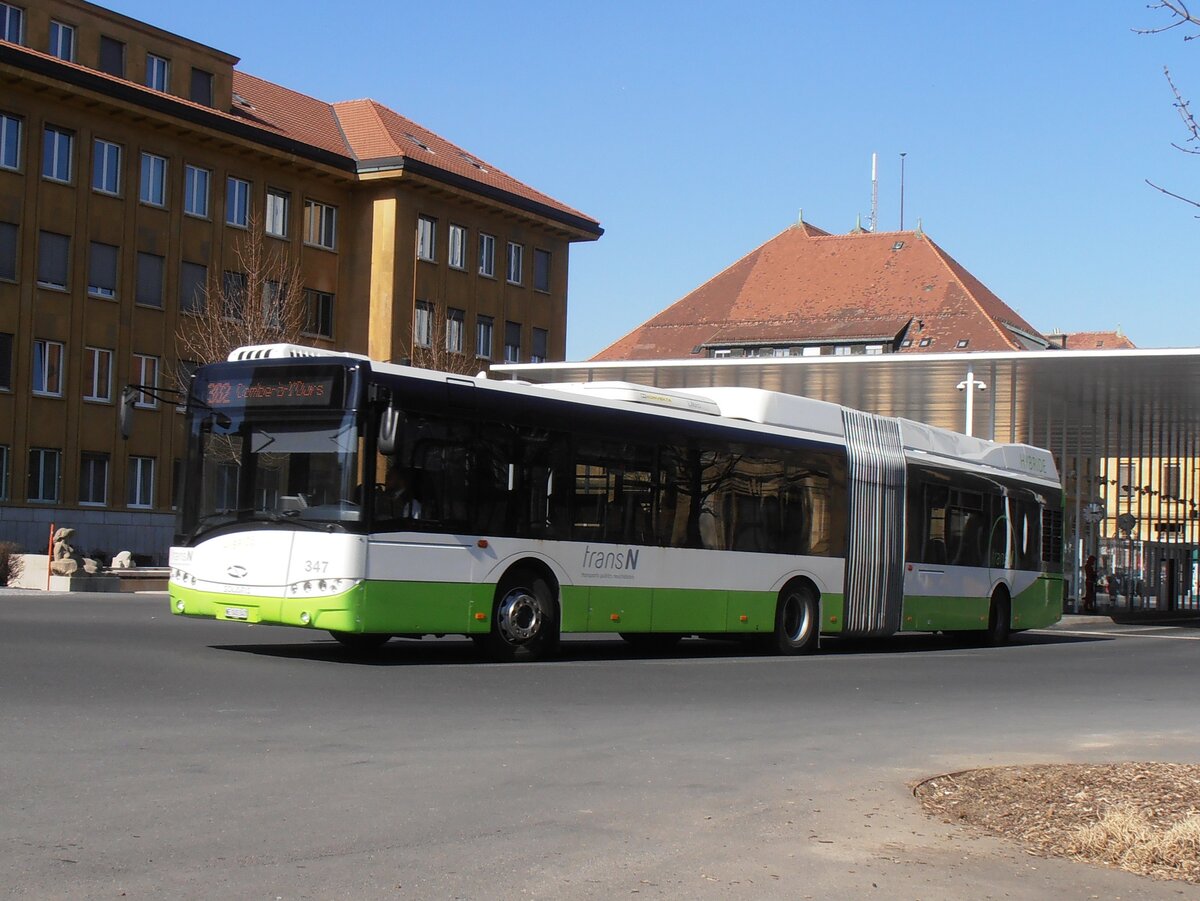 (234'097) - transN, La Chaux-de-Fonds - Nr. 347/NE 145'347 - Solaris am 26. Mrz 2022 beim Bahnhof La Chaux-de-Fonds